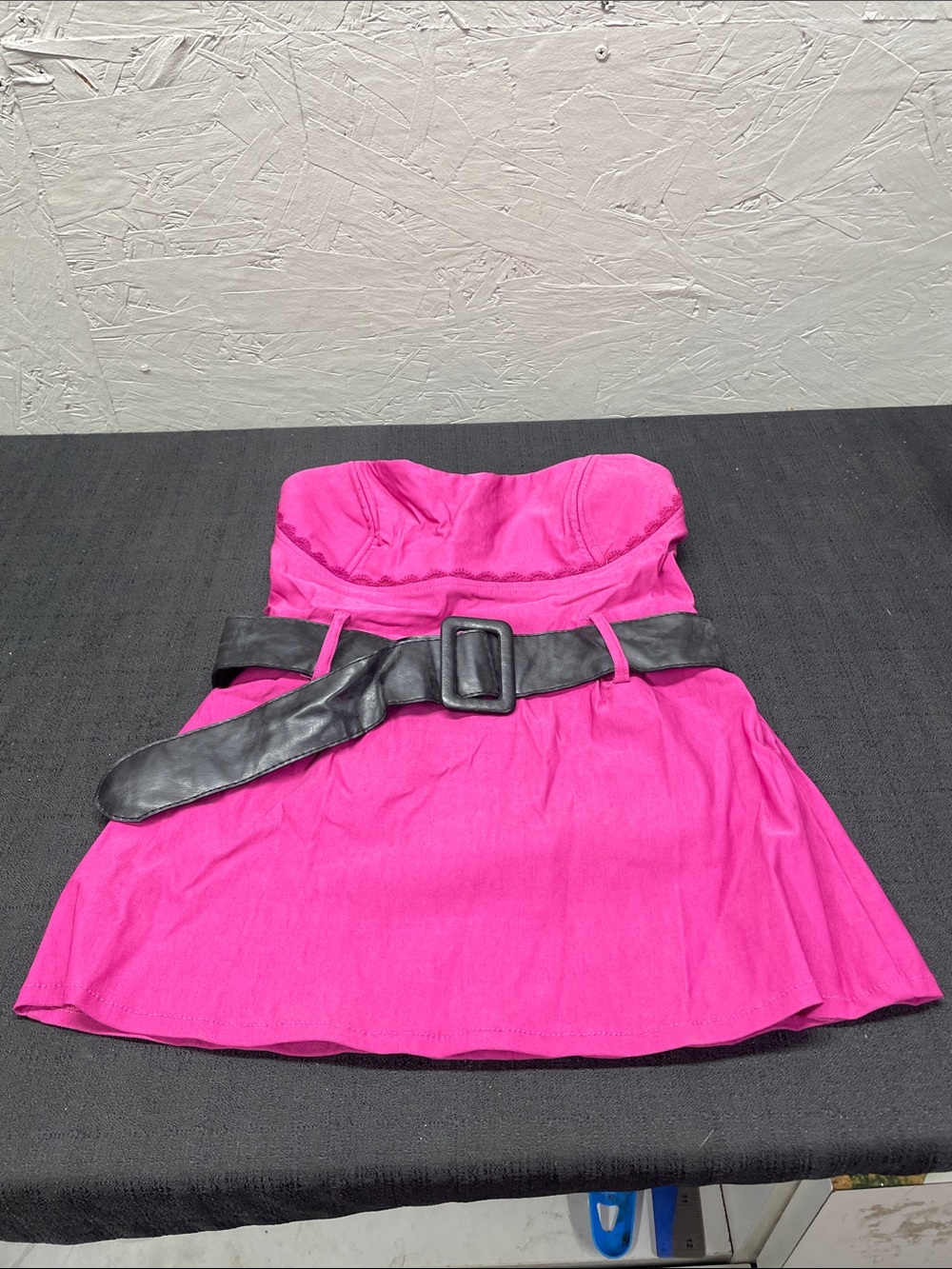 NWT Poetry Hot Pink Strapless Dress with Black Belt medium